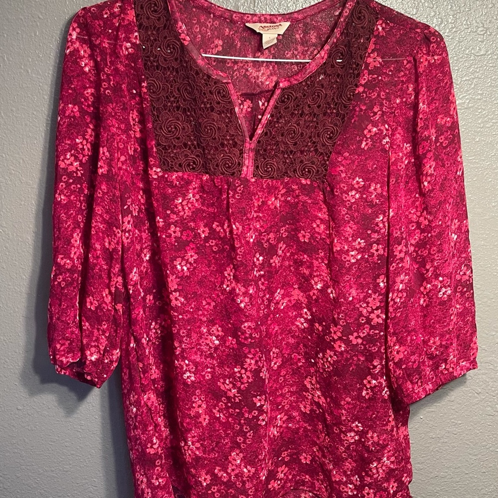 Red floral blouse